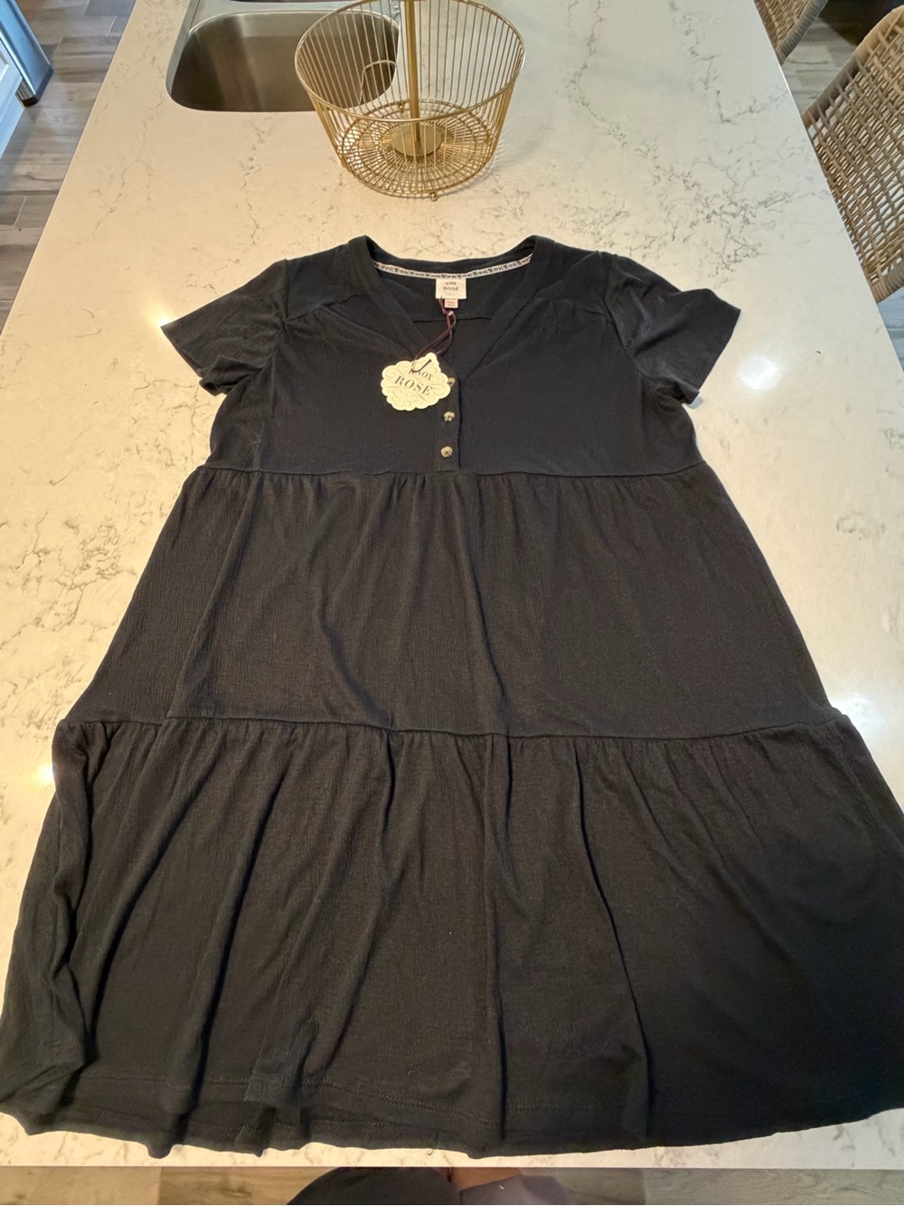 Knox Rose Black Tiered Short-Sleeve Dress NWT XXL